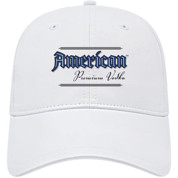 White cap with the navy version of the logo on the front