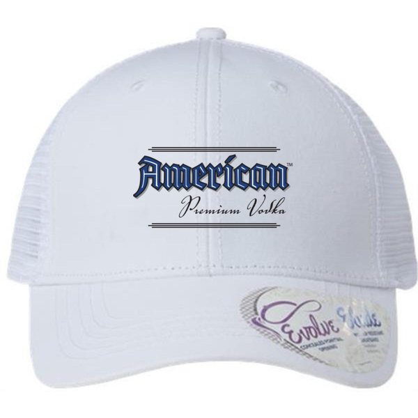 White ponytail trucker cap with the logo on the front
