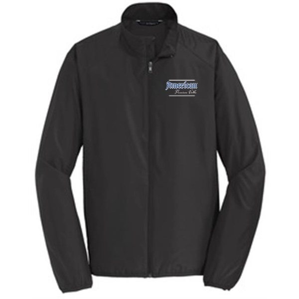 Black zip jacket with the logo on the left chest