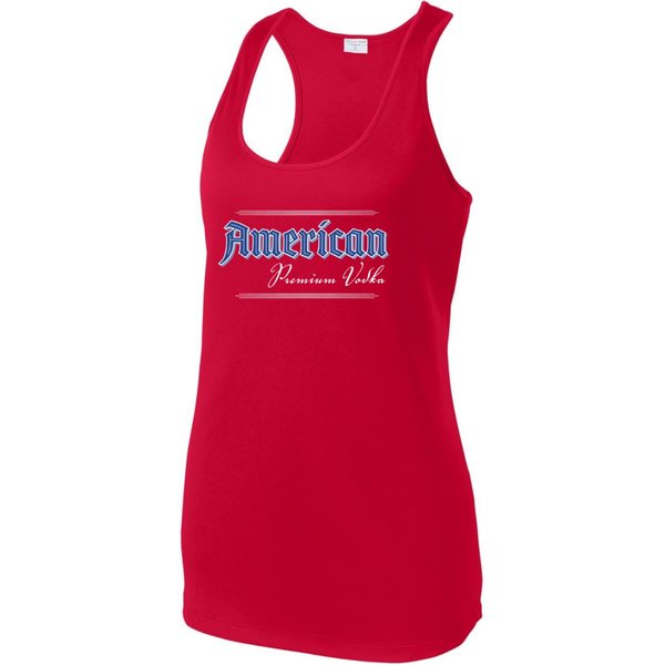 Red racerback tank with the full logo across the chest